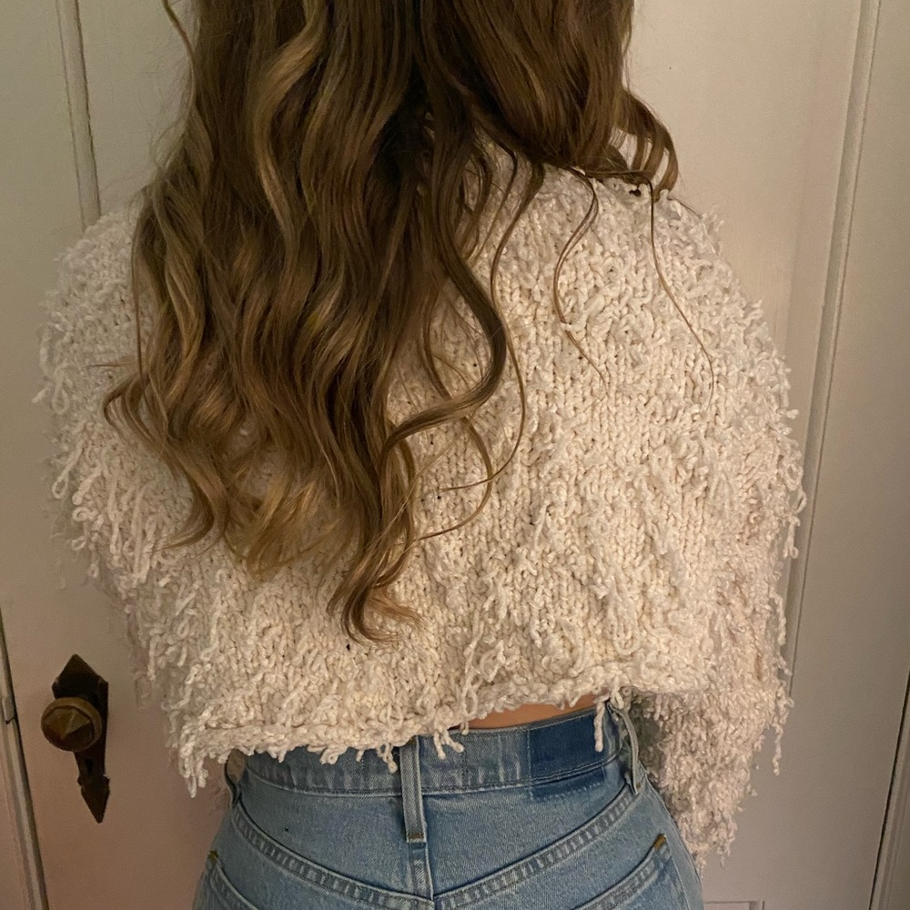 Shaggy cream crop sweater